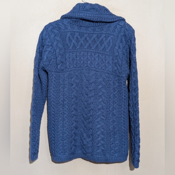 Aran Mor 100% Merino Wool Front Zip Blue Cardigan Sweater Size Small - Picture 5 of 5